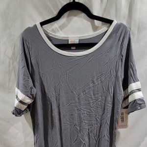 NWT Lularoe Julia Dress Gray with Striped Sleeves Design Size XL